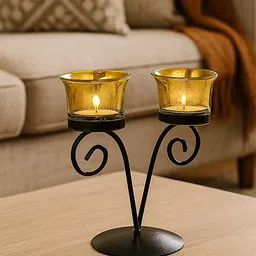 MARKET99 Black & Gold-Toned Swirl Glass Candle Holder-image-51