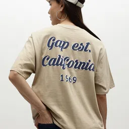 GAP Typography Printed Drop-Shoulder Sleeves Pure Cotton Oversized T-shirt-image-23