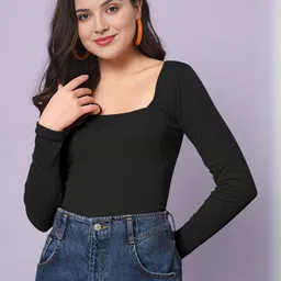 Maheshvi Women Square Neck Long Sleeves Ribbed Fitted Top-picture-18