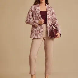 Kazo Self Design Notched Lapel Front Open Blazer image 1