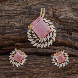 Kushal's Fashion Jewellery Pink Rhodium Gold-Plated Party Zircon Pendant Set-picture-22