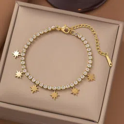 MYKI Stainless Steel Gold-Plated Artificial Stones Studded Charm Bracelet image 3