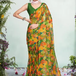 Garden Vareli Floral Printed Pure Chiffon Saree Without Blouse Piece-image-78