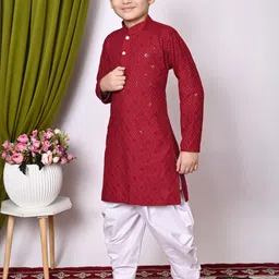 TAKE STYLE Boys Maroon Cotton Blend Embroidered Kurta Sets image 5