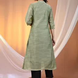 Charukriti Mandarin Collar Cotton A-Line Kurta With Trousers image 3