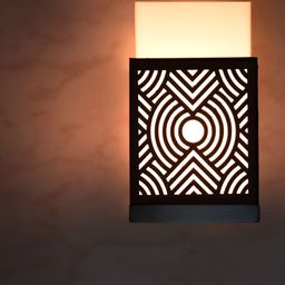 Gojeeva Black & White Textured Wooden Square Shaped Wall Lamp-picture-6