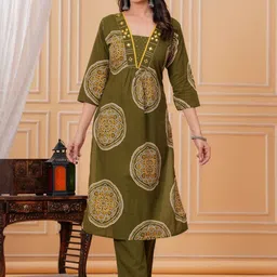 KALINI Ethnic Motifs Printed Pure Cotton Kurta With Trousers image 3