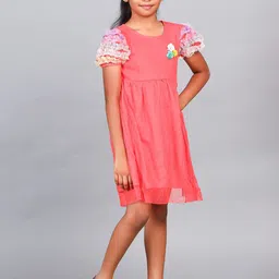 ZION Girls Puff Sleeve Ruffled Net Fit & Flare Dress image 4