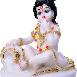 GW CREATIONS White & Gold-Toned Lord Krishan Marble Finish Religious Idol Showpiece-image-59