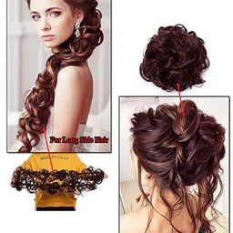 D-Divine Long Frill Messy Hair Bun Extension - Brown image 2