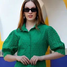 Peppinos Women Schiffli Cotton Shirt Style Top-picture-26