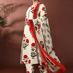 Anouk Women Floral Printed Regular Pure Cotton Kurta with Trousers & With Dupatta image 2