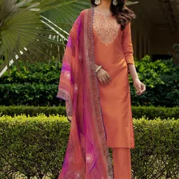 JISHNAM Women Ethnic Motifs Embroidered Kurta with Trousers & Dupatta-picture-12