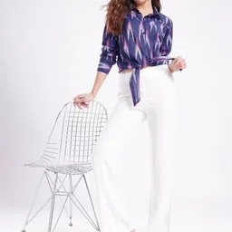 fusion by glitchez Ikat Woven Design Shirt Style Top with Tie-Up image 4