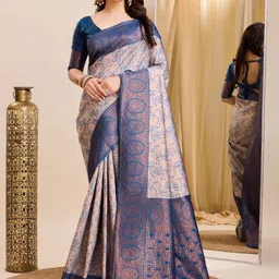 WOVENSTOCK Ethnic Motifs Woven Design Zari Kanjeevaram Saree-picture-38