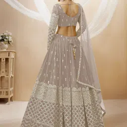 ODETTE Embroidered Mirror Work Semi-Stitched Lehenga & Unstitched Blouse With Dupatta image 4