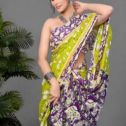 all about you Ethnic Motifs Printed Pure Cotton Handloom Saree With Blouse image 2