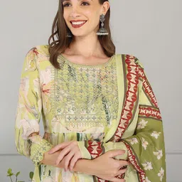 Anouk Women Floral Printed Zardozi Anarkali Kurta with Trousers & Dupatta image 3
