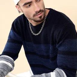 WROGN Men Colourblocked Mock Collar Pullover Sweaters image 1