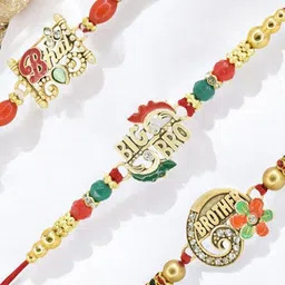 MEIRA JEWELLERY Set Of 3 Stone-Studded & Beaded Rakhi With Roli Chawal & Greeting Card image 2