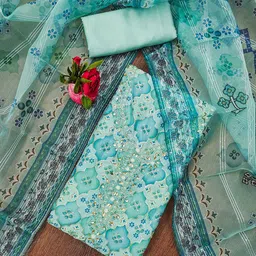 HERE&NOW Floral Embellished Organza Unstitched Dress Material-picture-15