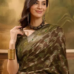 Sangria Coffee Brown Woven Design Silk Blend Sarees image 4