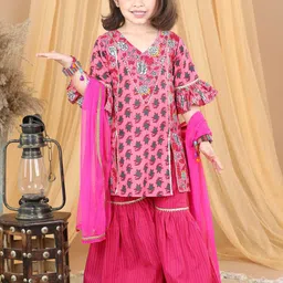 Here&Now X Kinder Kids Girls Printed Gota Patti Pure Cotton Kurti Set With Dupatta-picture-54