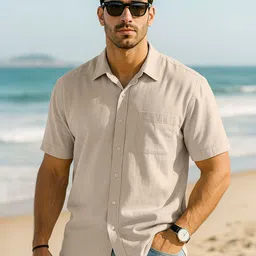 VEIRDO Men Classic Fit Solid Spread Collar Pure Cotton Casual Shirt-image-37