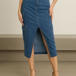 SASSAFRAS Mid-Rise Pencil Box Pocket Front-Slit Midi Skirt-picture-19