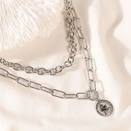 SOHI The Coin Chainlink Silver Plated Layered Necklace-picture-2