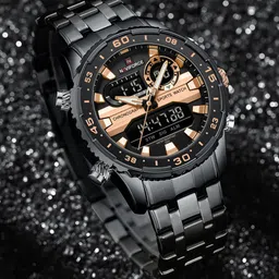 Naviforce Men Brass Dial & Stainless Steel Straps Analogue and Digital Multi Function Watch NF9234 BRGB image 2