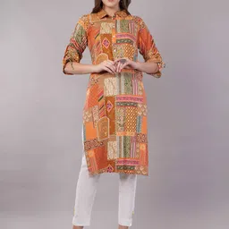 JIDI FASHION Geometric Printed Shirt Collar Straight Kurta-image-19