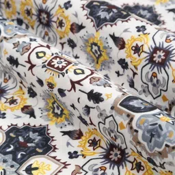 Ackross White & Yellow Floral Printed 144 TC Queen Bedsheet 2.25 m X 2.54 m image 2