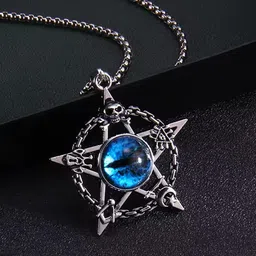 KRENOZ Men Silver-Plated Stainless Steel Stone Studded Evil Eye Pendant With Chain-picture-17