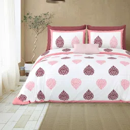 Qfab Pink Ethnic Motifs 300 TC Bedsheet with 2 Pillow Covers-picture-34