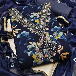 SAINOOR Floral Printed Beads And Stones Embellished Semi-Stitched Dress Material-image-69