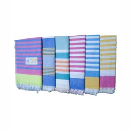 SR HANDLOOMS AND TEXTILES Multicoloured 2 Piece Striped Cotton 250 GSM Towel Set image 3