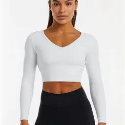 PUERY Women V neck Cotton Crop Fitted Top-picture-23