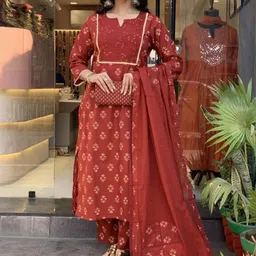 SRILICA Floral Printed Notch Neck Gotta Patti Work Kurta With Trousers & Dupatta-picture-22