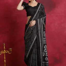 Mitera Ethnic Motifs Silk Blend Block Print Saree-picture-30