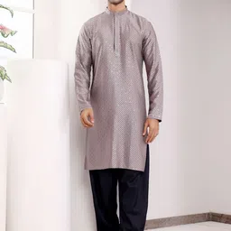 Rawayi Men Checked Flared Sleeves Thread Work Kurta-image-56