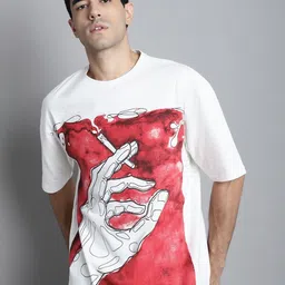 DOOR74 Men Printed Drop-Shoulder Sleeves T-shirt image 1