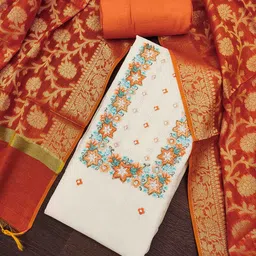 Blissta Floral Embroidered Thread Work Unstitched Dress Material-picture-19