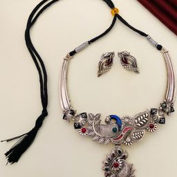 Anouk Women Sophisticated Silver-Plated Necklace & Earrings-picture-27
