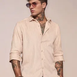 Anouk Rustic Men Textured Spread Collar Casual Shirt-picture-17