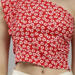 SAFFE Floral Print One Shoulder Crop Top image 2