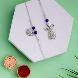 ADIVA 2-Pcs Thread Lumba Rakhi With Roli Chawal Chandan & Meshrei Card-picture-25