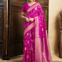 HERE&NOW Woven Design Zari Silk Blend Banarasi Saree-picture-21