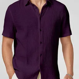 Color Bucket Men Standard Fit Textured Spread Collar Casual Shirt image 5