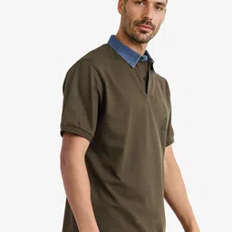 RARE RABBIT Men Solid Polo Collar Cotton T-shirt image 3